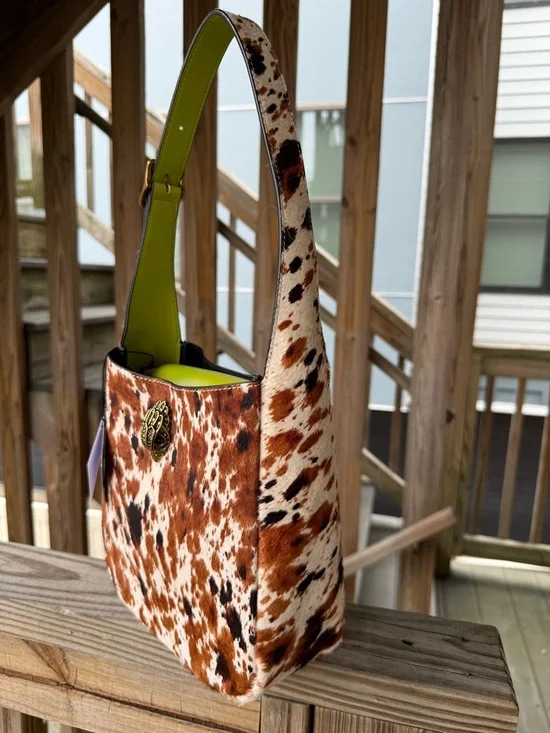 NWT RARE Kurt Geiger Calf Hair Cow Print Green Hobo Leather Bag - Picture 3 of 13